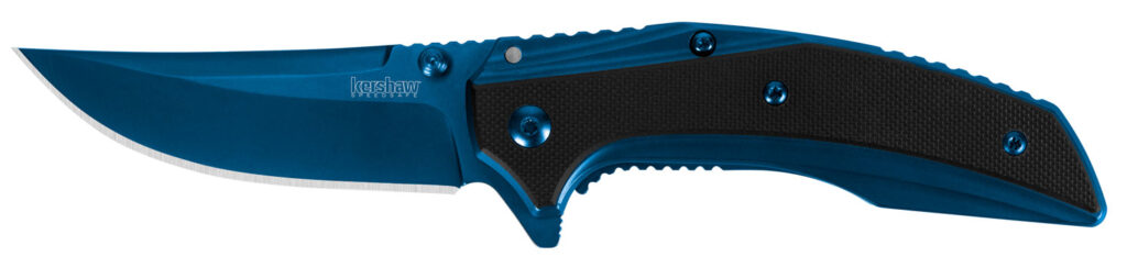 Kershaw 8320 Outright  3" Folding Trailing Point Plain Blue PVD 8Cr13MoV SS Blade Black/Blue G10/SS Handle Includes Pocket Clip