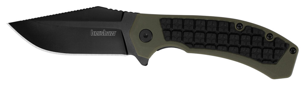 Kershaw 8760 Faultline  3" Folding Drop Point Plain Black Oxide 8Cr13MoV SS Blade Black/OD Green Glass-Filled Nylon Handle Includes Pocket Clip