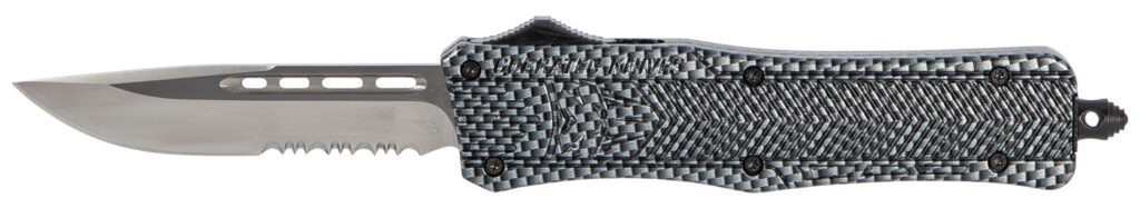 CobraTec Knives MSCFTK1MDS CTK-1  Medium 3" OTF Drop Point Part Serrated D2 Steel Blade/ Carbon Fiber Aluminum Handle Features Glass Breaker Includes Pocket Clip