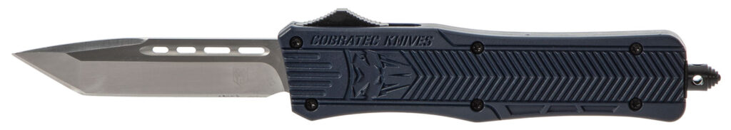 CobraTec Knives MNYCTK1MTNS CTK-1  Medium 3" OTF Tanto Plain D2 Steel Blade/NYPD Blue Aluminum Handle Features Glass Breaker Includes Pocket Clip