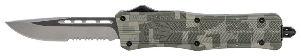 CobraTec Knives MADCCTK1MDS CTK-1  Medium 3" OTF Part Serrated D2 Steel Blade Army DigiCamo Aluminum Handle Features Glass Breaker Includes Pocket Clip