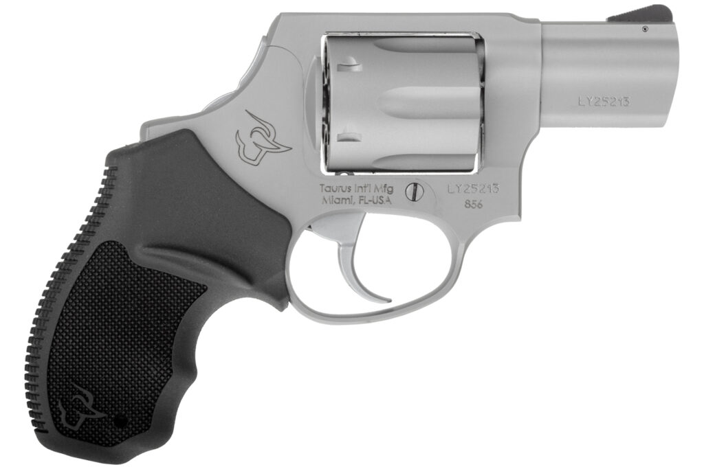 Taurus 2-856029CH 856 Small 38 Special +P 6 Shot 2" Matte Stainless Steel Barrel, Cylinder & Frame, Black Finger Grooved Rubber Grip, Transfer Bar Safety, Concealed Hammer