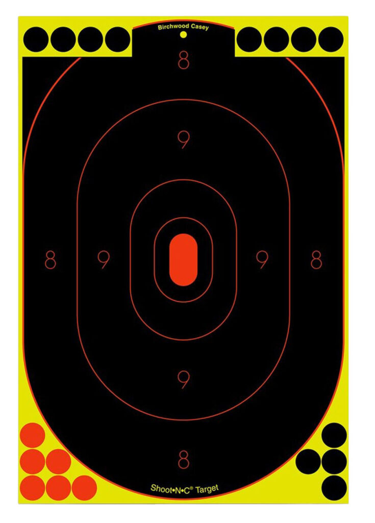 Birchwood Casey 34603 Shoot-N-C Reactive Target Self-Adhesive Paper Black/Yellow/Red 12"x18" Oval Silhouette 100 Pack