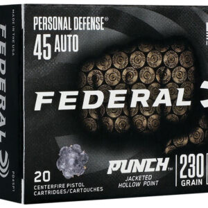 Federal PD45P1 Punch Personal Defense 45ACP 230gr Jacketed Hollow Point 20 Per Box/10 Case