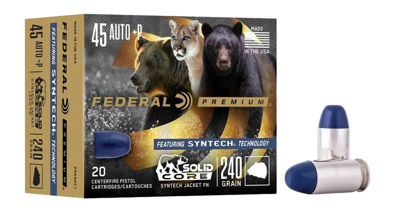 Federal P45SHC1 Premium  45ACP+P 240gr Solid Core Synthetic Flat Nose 20 Per Box/10 Case