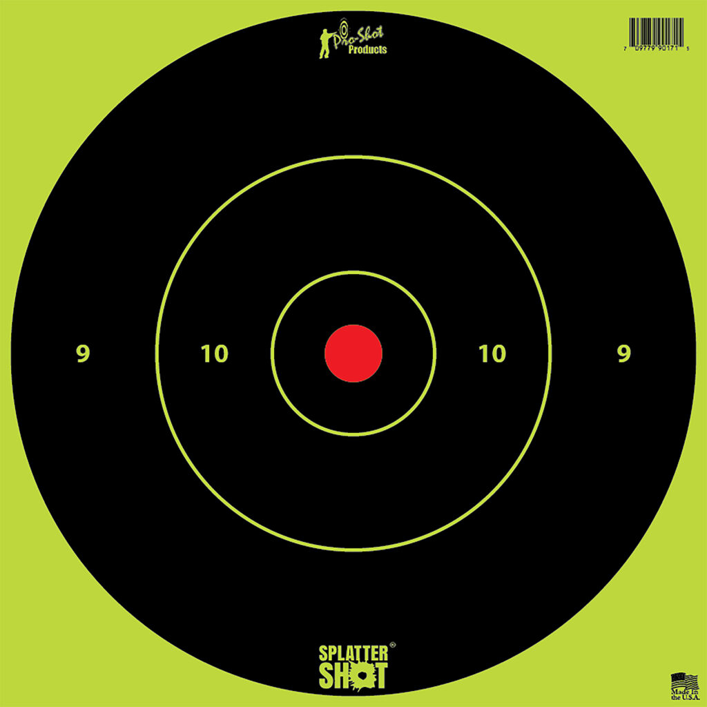 Pro-Shot 12BGREENTG12PK SplatterShot 12" Bullseye Hanging Heavy Paper Black/Red Impact Enhancement Yes White 12 PK
