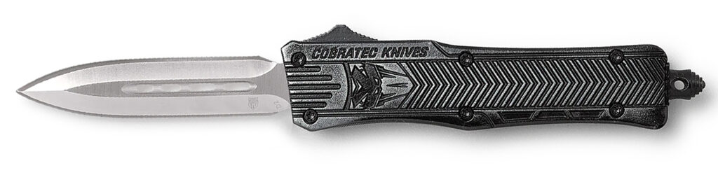 CobraTec Knives SSWCTK1SDAGNS CTK-1 Small 2.75" OTF Dagger Plain D2 Steel Blade/Stonewashed Aluminum Handle Features Glass Breaker Includes Pocket Clip