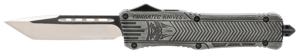 CobraTec Knives LSWCTK1LTNS CTK-1  Large 3.75" OTF Tanto Plain D2 Steel Blade/Stonewashed Aluminum Handle Features Glass Breaker Includes Pocket Clip