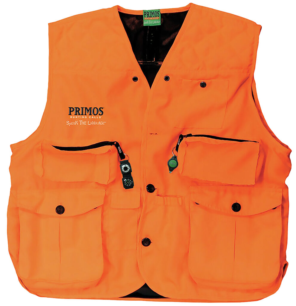 Primos 65702 Gunhunter's Hunting Vest Large Blaze Orange Features Compass & LED Light
