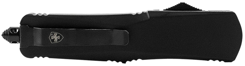 Templar Knife SBR431 Gen II Small 2.69" OTF Dagger Part Serrated Black Oxide Stonewashed 440C SS Blade, 4.31" Black Aluminum/Rubber Handle, Glass Breaker