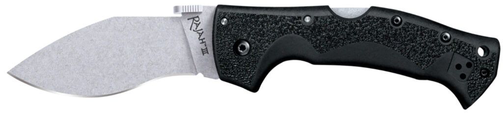 Cold Steel CS62JM Rajah III 3.50" Folding Drop Point Plain Stone Washed AUS-10A SS Blade/Black Griv-Ex Handle Includes Pocket Clip