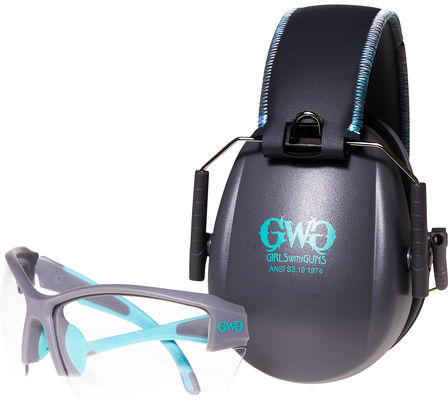 Girls With Guns 2388 Assure Protective Safety Glasses & Muff Combo Women Clear Lens Anti-Scratch Gray Frame
