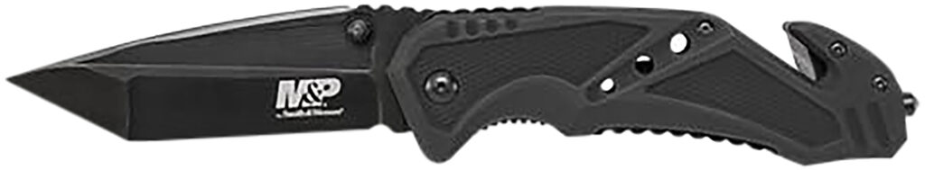 Smith & Wesson Knives SWMP11BCP M&P Rescue 3.80" Folding Tanto Plain Black Stainless Steel Blade Black G10 Handle Features Glass Breaker/Seat Belt Cutter Includes Pocket Clip
