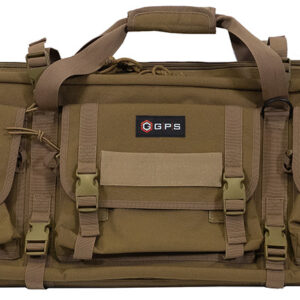 GPS Bags DRC55FDE Double Rifle Case Flat Dark Earth 600D Polyester w/ 2 Padded Pistol Sleeves MOLLE Webbing & Lockable Zippers