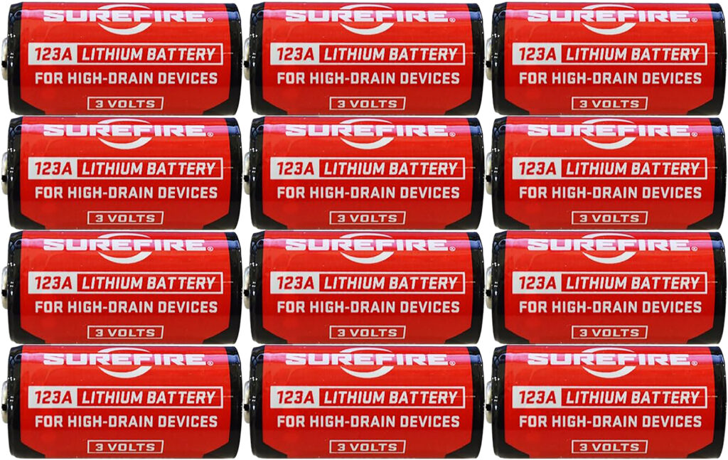 SureFire SF12ABBCS 123A Batteries Red/Black 3.0 Volts 1,550 mAh (12) Single Package Clamshell