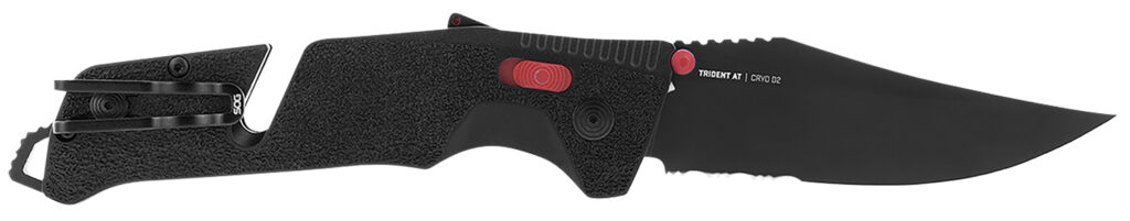 S.O.G SOG11120241 Trident AT 3.70" Folding Clip Point Part Serrated Black TiNi Cryo D2 Steel Blade/Black w/Red Accents GRN Handle Features Line Cutter/Glass Breaker