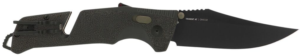 S.O.G SOG11120341 Trident AT 3.70" Folding Clip Point Plain Black TiNi Cryo D2 Steel Blade/Olive Drab w/FDE Accents GRN Handle Features Line Cutter/Glass Breaker