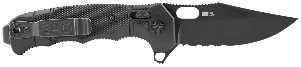 S.O.G SOG12210557 Seal XR 3.90" Folding Clip Point Part Serrated Black Cerakote S35VN SS Blade/Black GRN Handle Includes Belt Clip