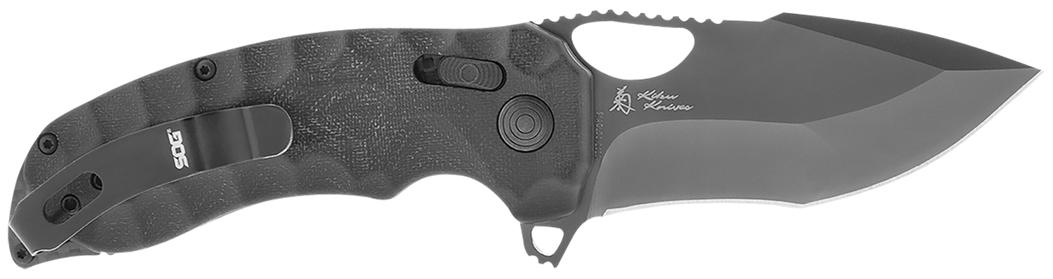 S.O.G SOG12270457 Kiku XR LTE 3.02" Folding Tanto Plain Cryo CTS XHP Blade Deep Textured Black Linen Micarta Handle Includes Belt Clip