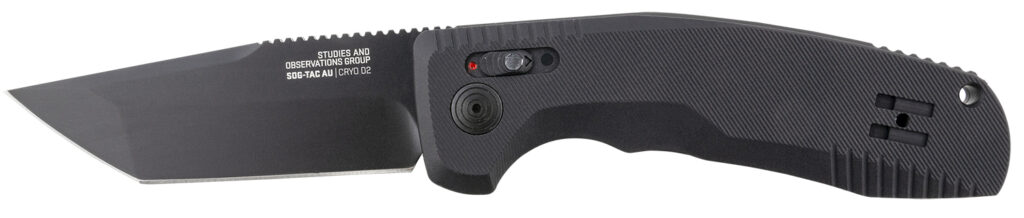 S.O.G SOG15380357 SOG-TAC Auto 3.43" Folding Tanto Plain Black TiNi Cryo D2 Steel Blade Black Micro-Textured Anodized Aluminum Handle Includes Pocket Clip