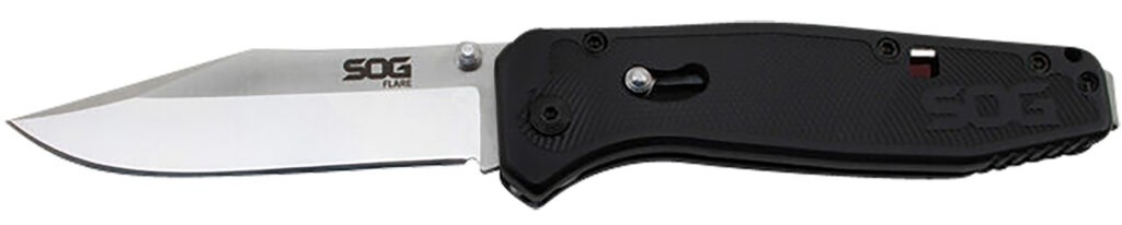 S.O.G SOGFLA1001CP Flare 3.50" Folding Plain Clip Point Satin Polished/Black GRN Handle