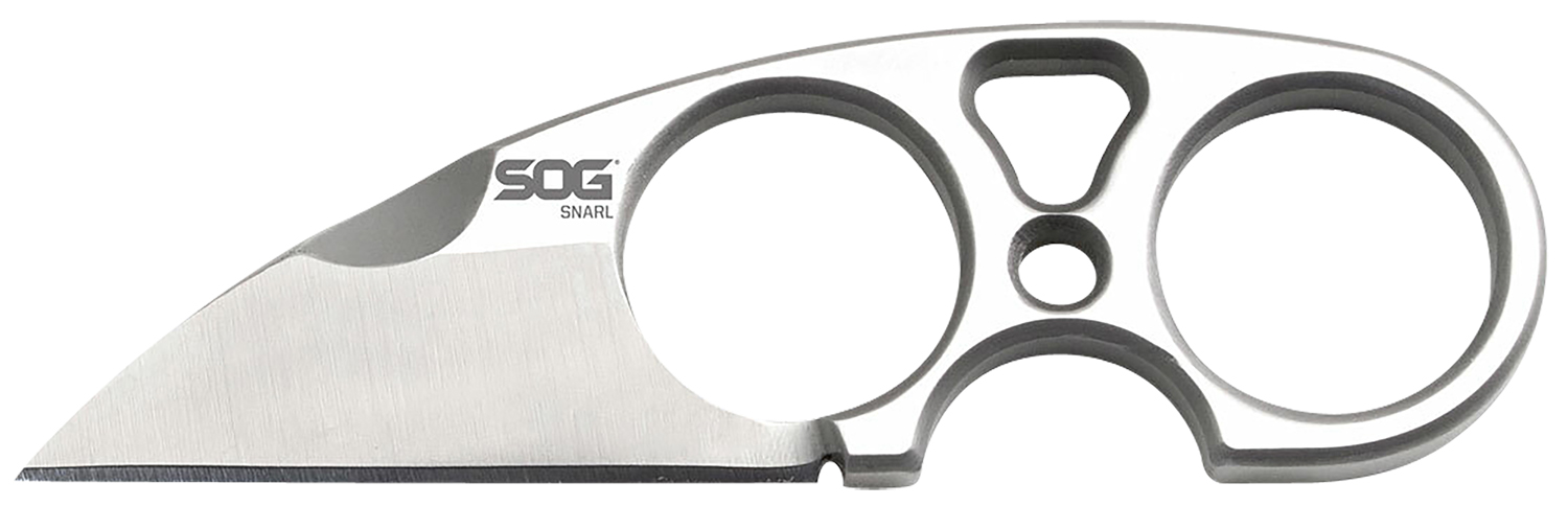 S.O.G SOG-JB01K-CP Snarl 2.30" Fixed Plain Sheepsfoot Satin 9Cr18MoV SS Blade/ Silver Stainless Steel Handle
