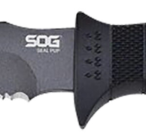 S.O.G SOGM37NCP Seal Pup 4.75" Fixed Clip Point Part Serrated Powder Coated AUS-8A SS Blade Black w/Raised Diamond Pattern GRN Handle Includes Lanyard/Sheath