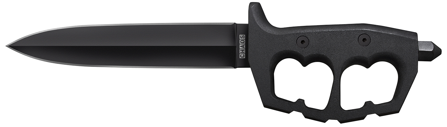 Cold Steel CS-80NTP Chaos Double Edge 7.50" Fixed Plain Black SK-5 High Carbon Blade/Black w/ "D" Ring Guards Aluminum Handle