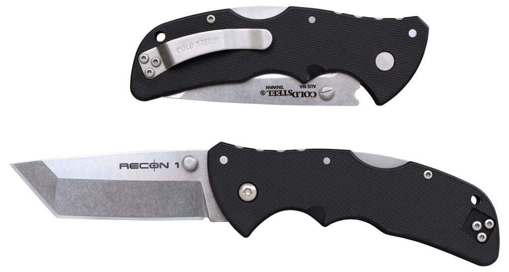 Cold Steel CS27BAT Recon 1 Mini 3" Folding Tanto Plain Stonewashed AUS-10A SS Blade/ Black Textured GRN Handle