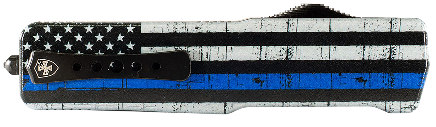 Templar Knife LABTB52 Premium LW We Back You Large 3.50" OTF Tanto Part Serrated Black Oxide Stonewashed D2 Steel Blade, 5.25" Black & White w/Blue Line Aluminum Handle