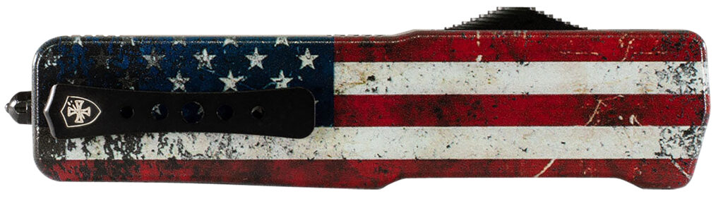 Templar Knife MAUS321 Premium LW US Flag Slim 3.25" OTF Drop Point Plain Black Oxide Stonewashed D2 Steel Blade, 5" US Flag Aluminum Handle