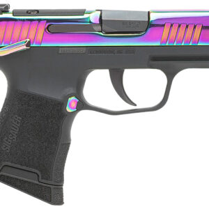 Sig Sauer 365380RBTMS P365  Micro-Compact 380 ACP 10+1 3.10" Black Carbon Steel Barrel, Rainbow Titanium Optic Ready/Serrated Slide, Black Steel Frame w/Rainbow Accents, Black Polymer Grips
