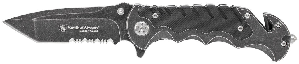 Smith & Wesson Knives SWBG10SCP Border Guard  3.50" Folding Part Serrated Stainless Steel Blade 4.80" Aluminum/G10 Handle Includes Pocket Clip