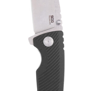 S.O.G SOG11060243 Tellus ATK 3.50" Folding Clip Point Plain Stonewashed Cryo 440C SS Blade/ Black Textured w/Orange Backspacer GRN Handle Includes Belt Clip