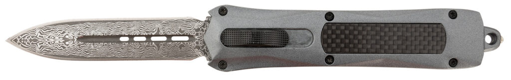 Steel River Knives A163BDD Spartan  3.50" OTF Dagger Plain Damascus 440C SS Blade/Gray w/Carbon Fiber Inlay Aluminum Zinc Alloy Handle