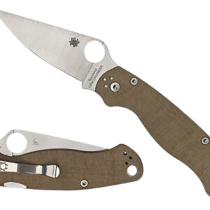 Spyderco C81MPCW2 Military 2  3.47" Folding Plain Stonewashed CPM Cru-Wear Blade/Brown Canvas Textured Micarta Handle Includes Pocket Clip
