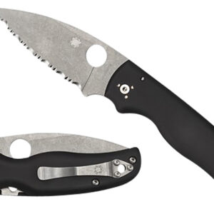 Spyderco C229GS Shaman 3.58" Folding Serrated Stonewashed CPM S30V SS Blade/ Black Textured G10 Handle Includes Pocket Clip