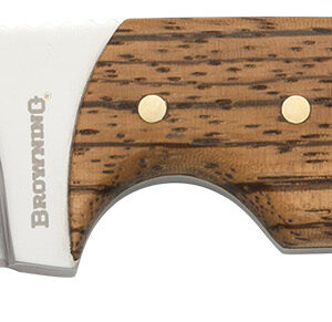 Browning 3220271 Buckmark Hunter EDC 3.13" Fixed Drop Point, Plain Mirror Polished 8Cr14MoV SS Blade, Black/Zebra Finger Grooved w/Brass Accents Hardwood Handle, Includes Sheath