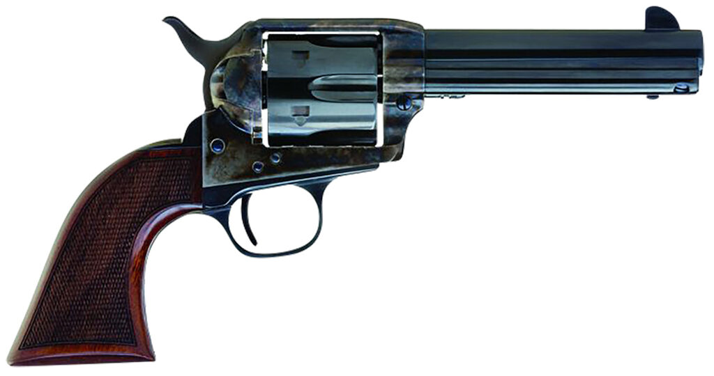 Cimarron AR400 Arizona Ranger 357 Mag 6 Shot, 4.75" Blue w/Engraved "Arizona Ranger" Steel Barrel, Blued Cylinder, Color Case Hardened Steel Frame, Checkered Walnut Grip, Exposed Hammer