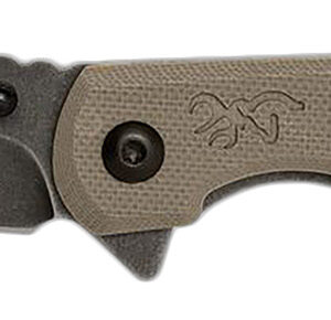 Browning 3220512 Branded Rock EDC 3" Folding Wharncliffe Plain Black Stonewashed 7Cr17MoV SS Blade, Flat Dark Earth G10 Handle