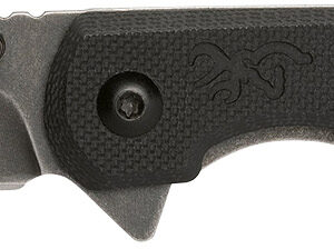 Browning 3220514 Branded Rock EDC 3" Folding Drop Point Plain Black Stonewashed 7Cr17MoV SS Blade, Black G10 Handle