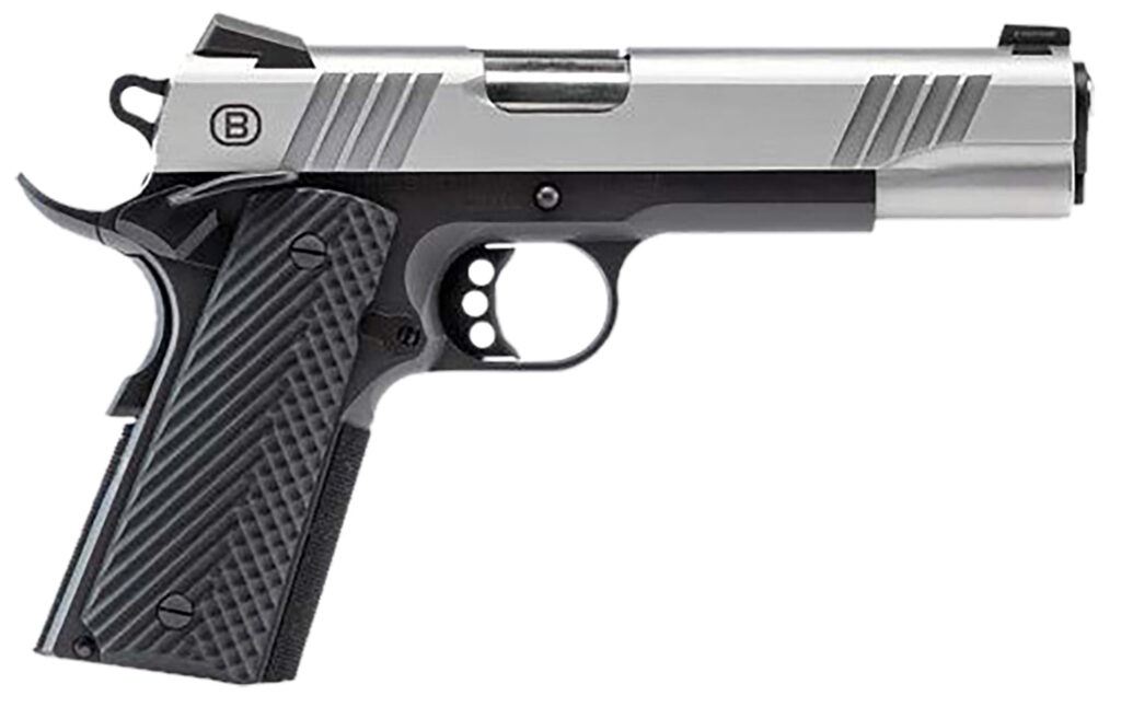 Bersa B19117050SBBK B1911  Full Size Frame 45 ACP 8+1 5" Stainless Steel Barrel, Stainless Serrated Steel Slide, Black Stainless Steel Frame w/Beavertail, Black VZ Grip, Ambidextrous