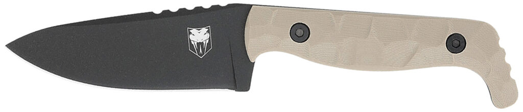 CobraTec Knives CTKPTAN KingPin  EDC 4" Fixed Drop Point Plain Black Powder Coated D2 Steel Blade, 4" Tan Textured G10 Scales Handle
