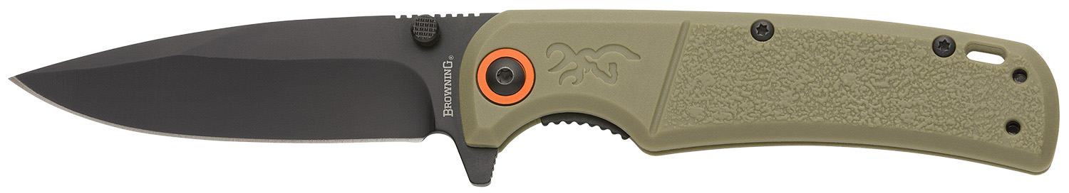 Browning 3220513 Buckmark Slim EDC 3.13" Folding Drop Point Plain Black Oxide D2 Steel Blade, Sage Textured Polymer Handle