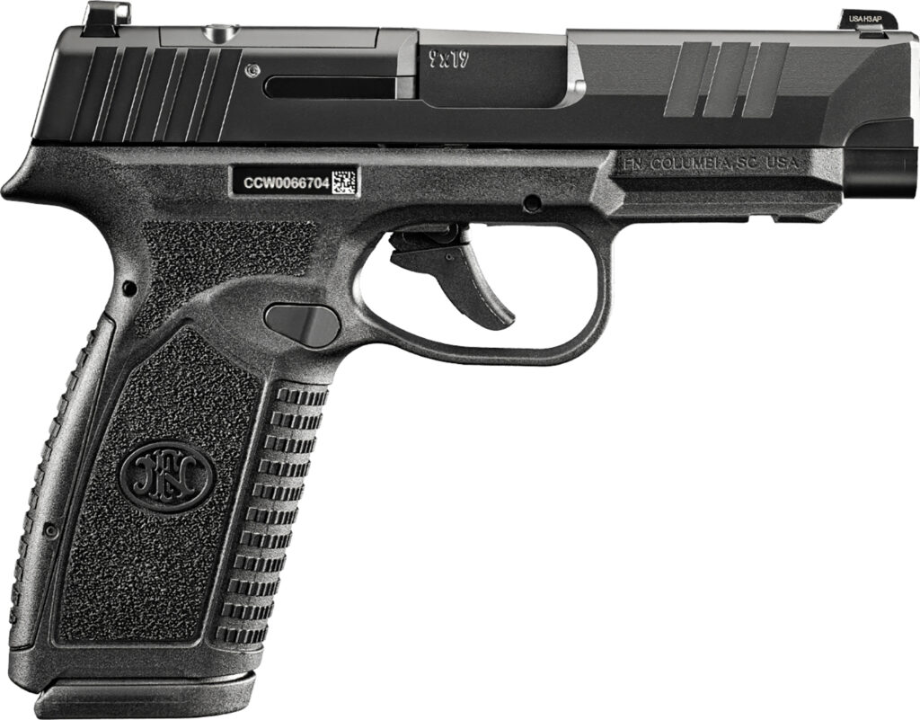 FN 66101759Micro-Compact Frame 9mm Luger 18+1 3.80" Black Target Crown Steel Barrel, Black PVD Optic Cut/Serrated Stainless Steel Slide & Polymer Frame w/Picatinny Rail, Interchangeable Backstrap Grip