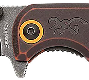 Browning 003220581 Buckmark EDC Slim 3.13" Folding Drop Point Plain Black Stonewashed D2 Steel Blade, Bronze Stonewashed Polymer Handle