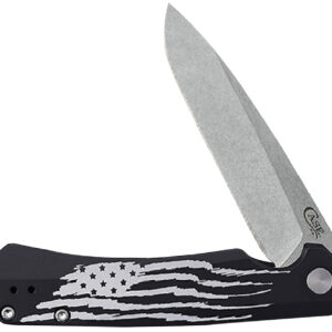 Case 10857 Kinzua Folding Spear Point Plain Stonewashed S35VN SS Blade, Black Anodized w/US Flag Aluminum Handle