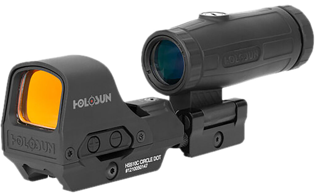 Holosun HE510C-GR/HM3X   Black 1x/3x 0.91x1.26" 2 MOA/65 MOA 2 MOA Green Dot/65 MOA Green Circle Reticle