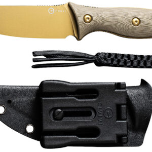 Civivi Knives C23041-2 Stormridge  3.92" Fixed Straight Back Plain Desert Tan Stonewashed Nitro-V Steel Blade, Tan Textured G10 Handle
