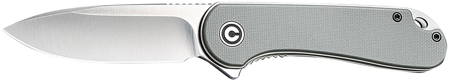 Civivi Knives C907B Elementum 2.96" Folding Tanto Plain Black Stonewashed D2 Steel Blade, 4.03" Gray Textured Micarta Handle